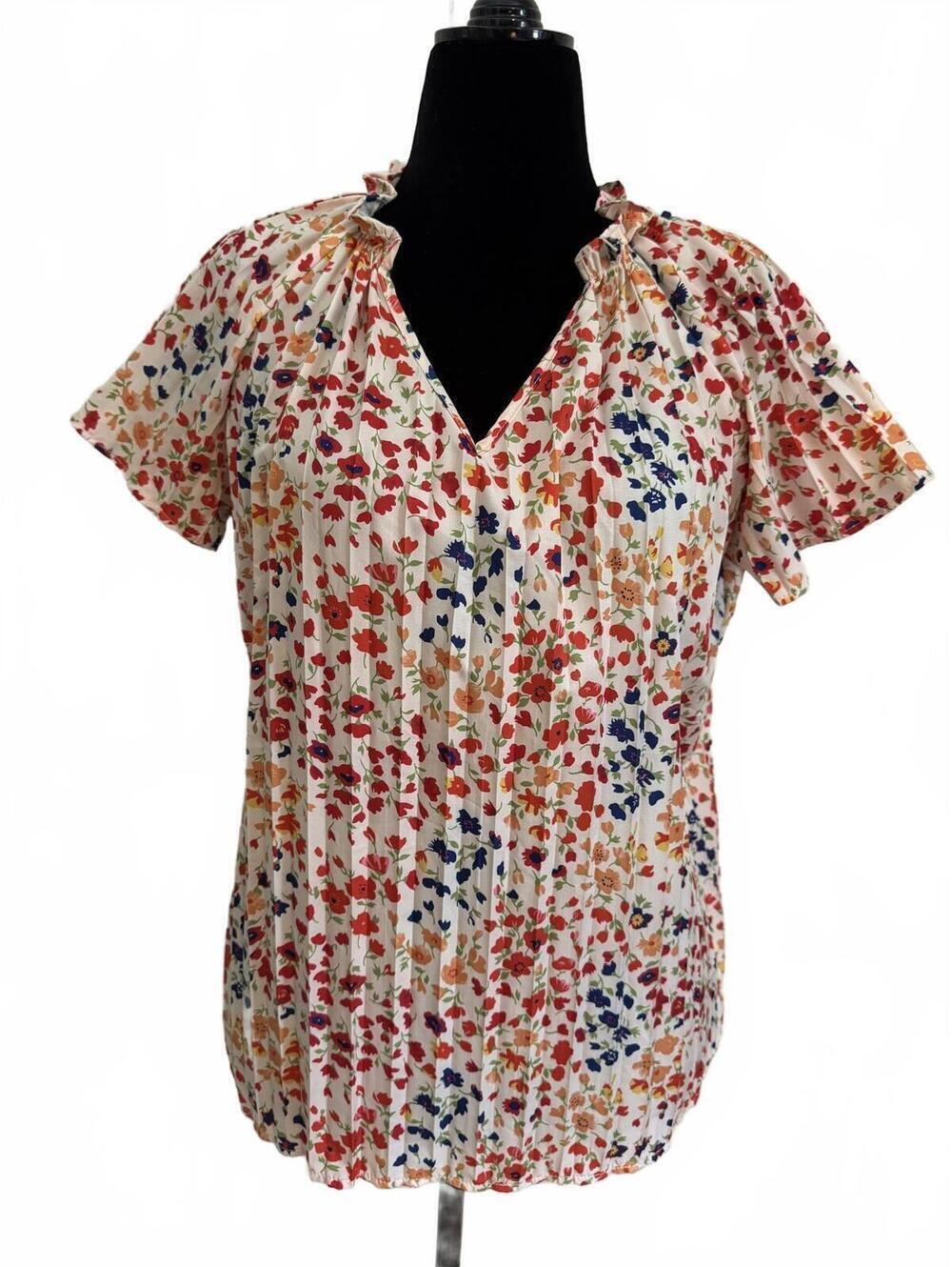 Noracora Floral Puff Sleeve Blouse Floral V-Neck Peplum Top Large